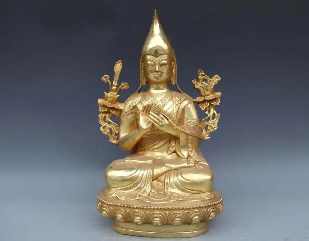 Tibet Buddhism Temple Classical Pure Copper Bronze Tsong-kha-pa Buddha Statue