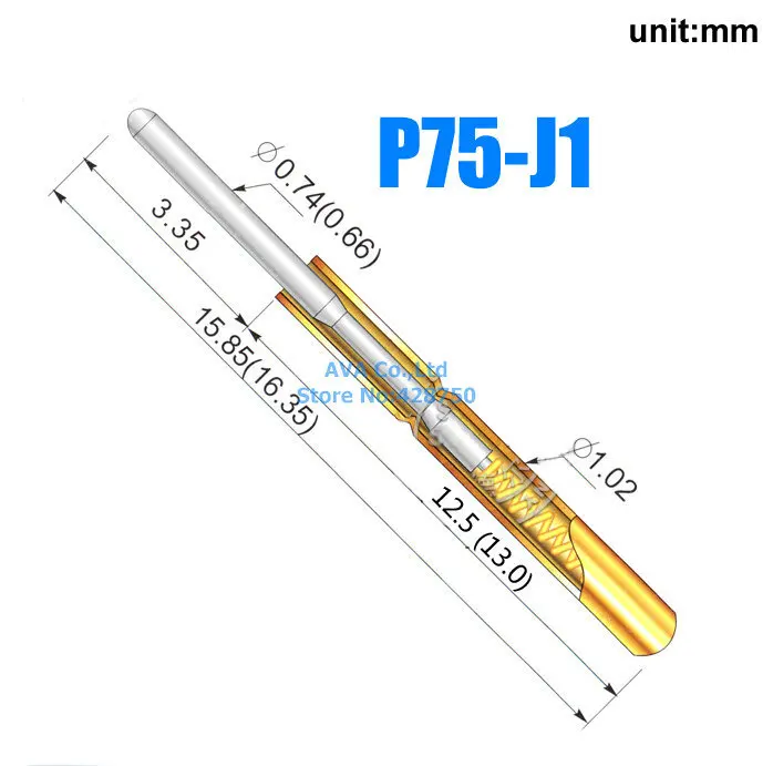 100 Pieces P75-J1 Dia 1.02mm 100g Spring Test Probe Pogo Pin