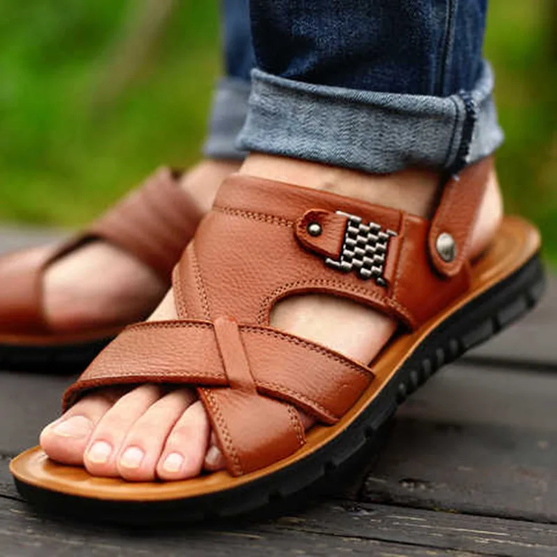 Big Size47 48 Men Leather Sandals Summer Classic Men Shoes Slippers Soft Sandals Men Roman Comfortable Outdoor Walking Footwear