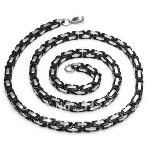 5pcs lot POP black Stainless Steel 6mm men's Byzantine chain necelace,23.6'',birthday,Thanksgiving ,Christmas gifts