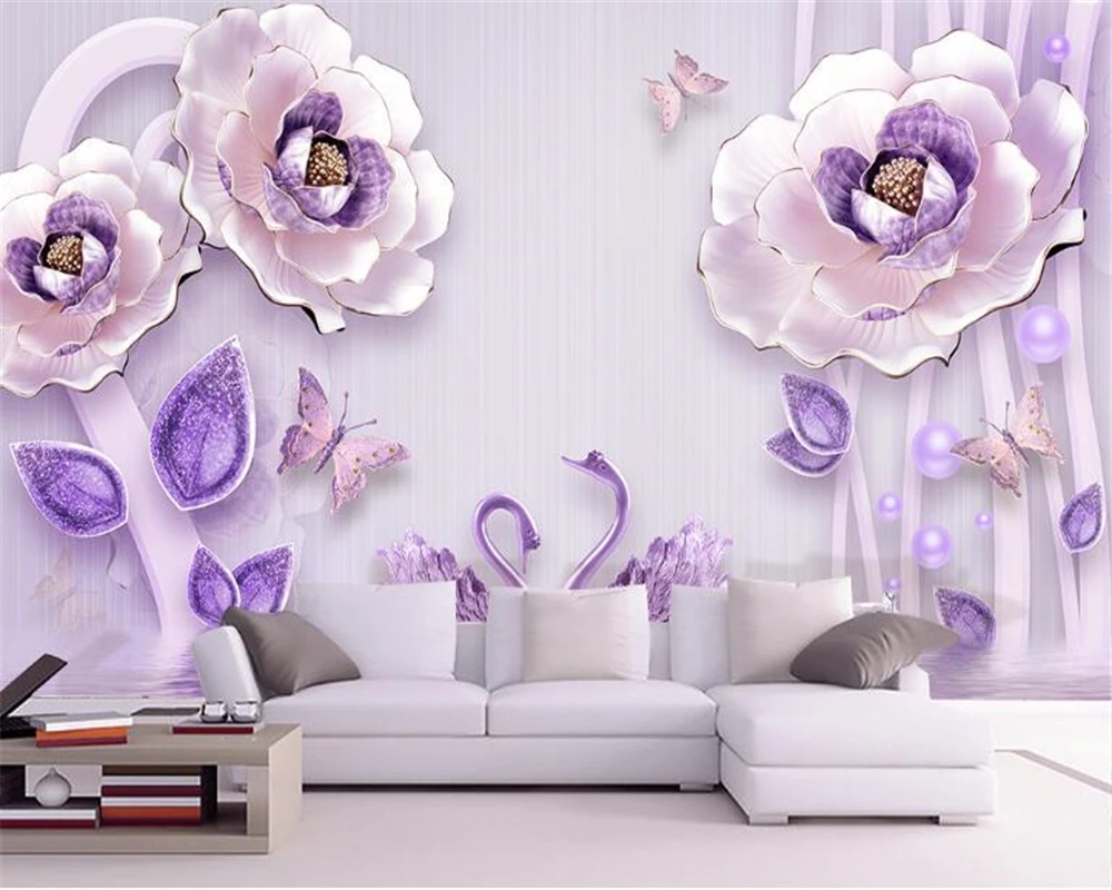 beibehang Custom 3D stereo relief personalized fashion silk wallpaper Peony European TV background papel de parede 3d wallpaper