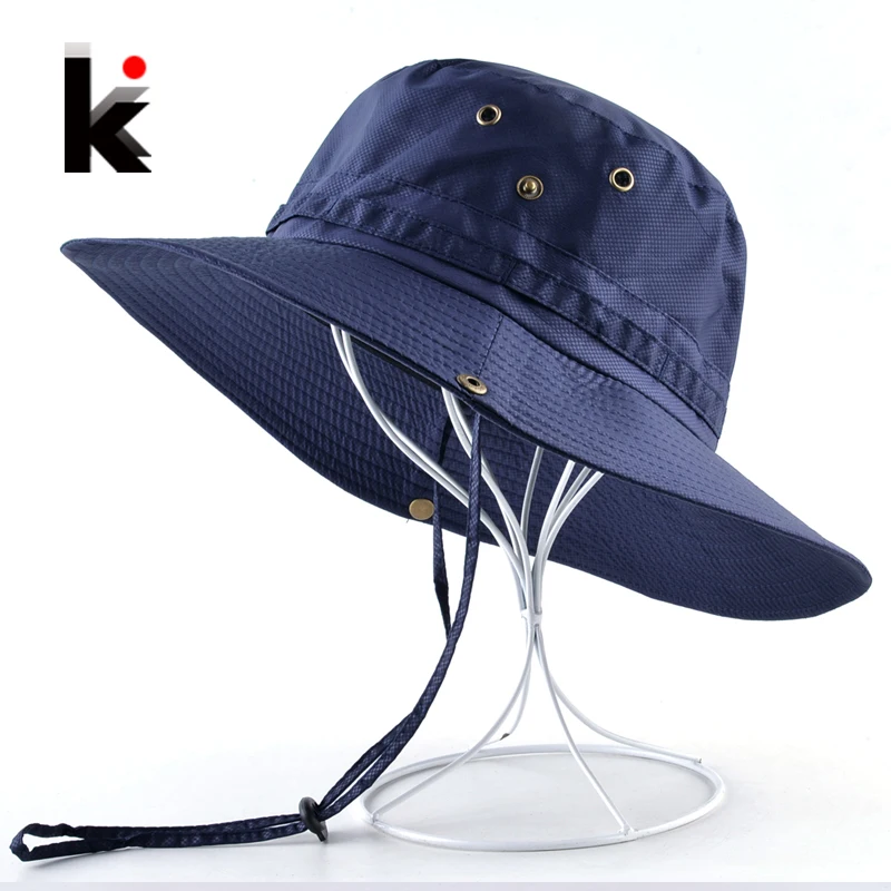 Men's Bob Sun Hat Wide Brim Bucket Hat Men Women Summer Anti-UV Visor Caps Outdoor Beach Chapeu Fishing Climbing Quick Dry Cap