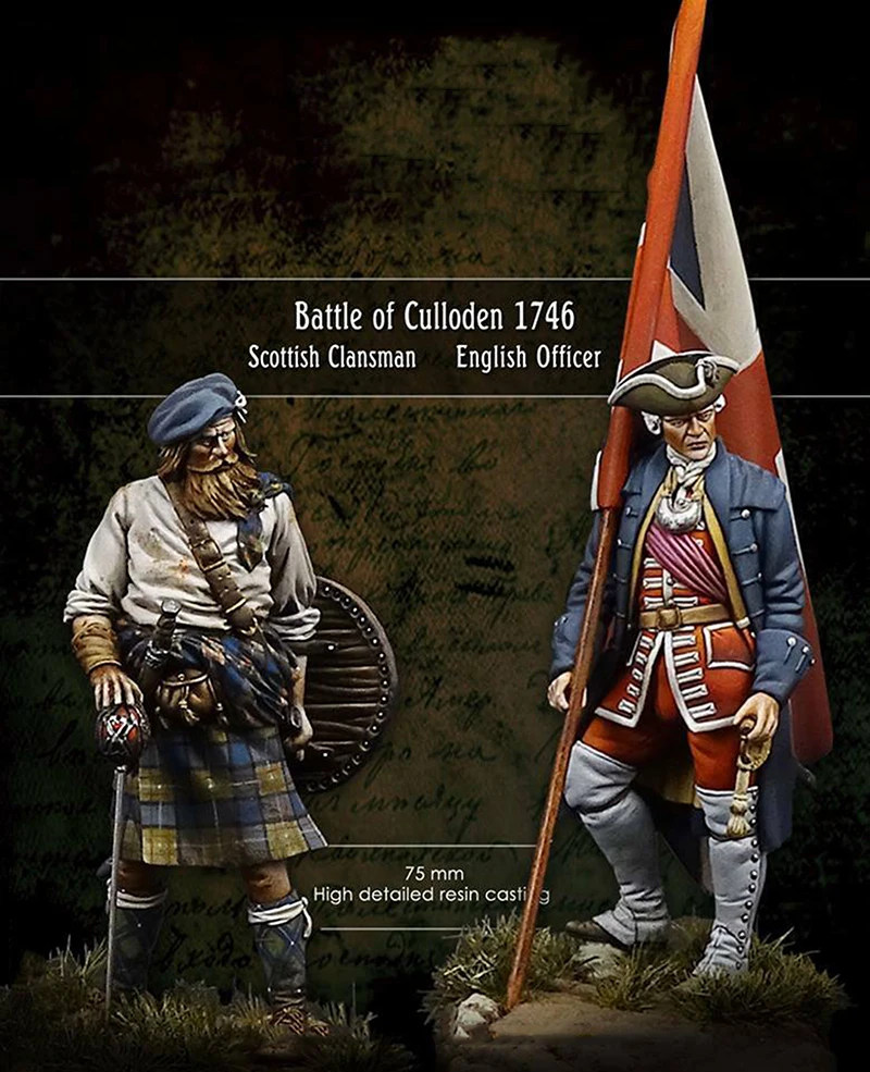 

New Unassembled 1/24 75MM Battle of Culloden English Officer 2 soldier Resin Kit DIY Toys Unpainted resin model