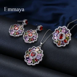 Emmaya Brand Luxury Elegance Charm AAA Cubic Multicolor Zircon Two Colors Necklace Sets For Women Popular Wedding Jewelry Gift