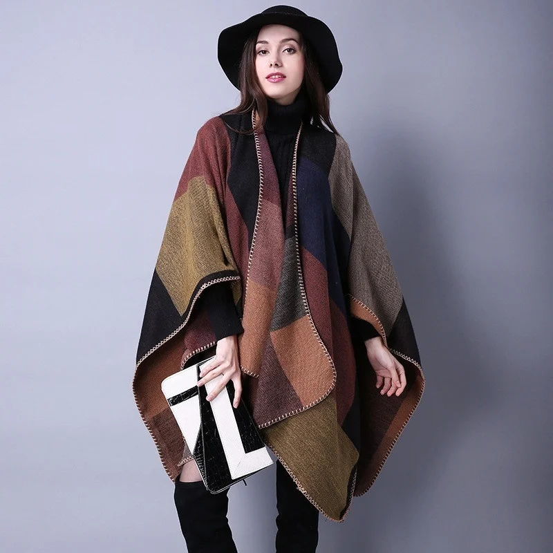 

2019 Fashion Women Knitted Shawl Faux Cashmere Plaid Stripes blanket scarf Autumn Winter Warm Vintage Big Stole Lady'Scarves
