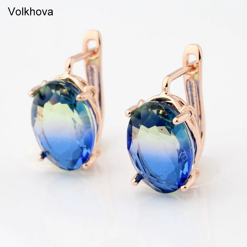 New Fashion Round Gradient 5 Color Drop Earrings For Women Rose Gold Color Jewelry Tourmaline Zircon Glass Earrings For Gift
