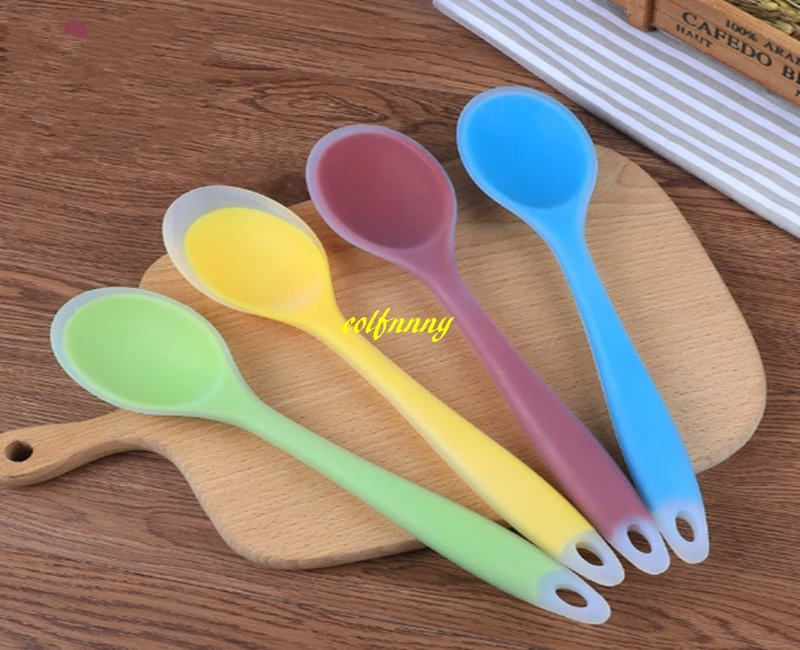 100pcs/lot Fast shipping 27.5x6cm Food Silicone Spoon Colorful Heat Resistant Spoons Kitchenware Cooking Tools Utensil