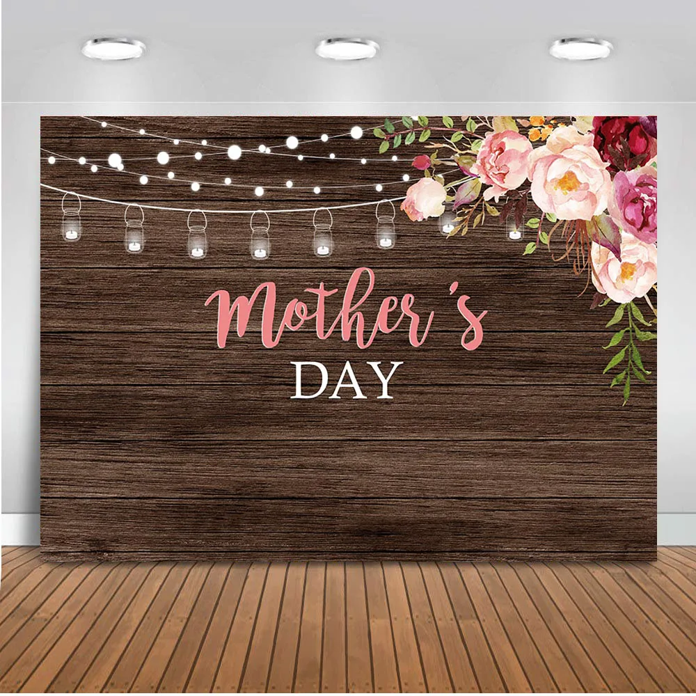 

Mother's Day Backdrop for Photography Wood Floor Background for Photo Booth Studio Party Decoration Banner Celebration