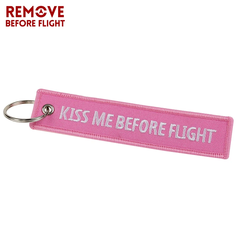 5 PCS lovely Pink Keychain Kiss Me Before Flight Key Ring Embroidery Key Fobs Key Chain Bag Car Hanging Pendant Jewelry For Cars