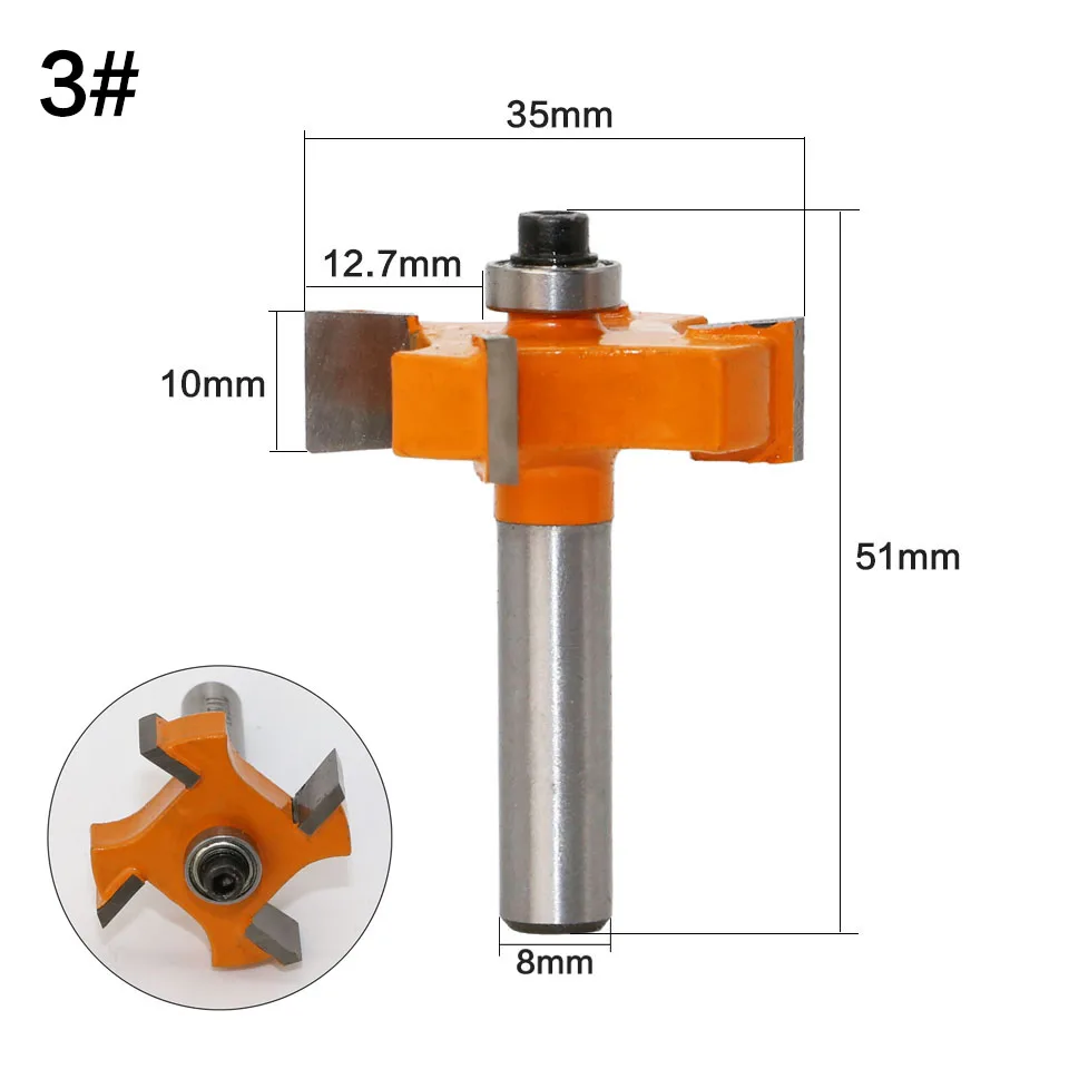 1pc 8mm Shank T type bearings wood milling cutter Industrial Grade Rabbeting Bit woodworking tool router bits for wood