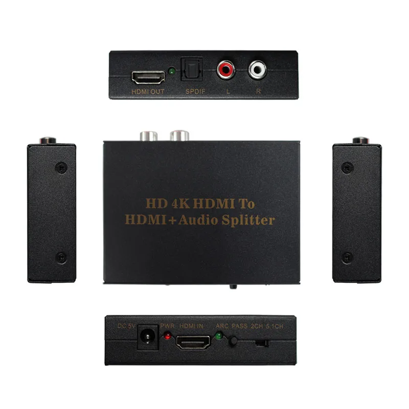 1 قطعة HDMI إلى HDMI صندوق محول الصوت مقسم الصوت مع تمرير spdif/2.0ch/5.1 ch نموذج الصوت دعم 4k 2k