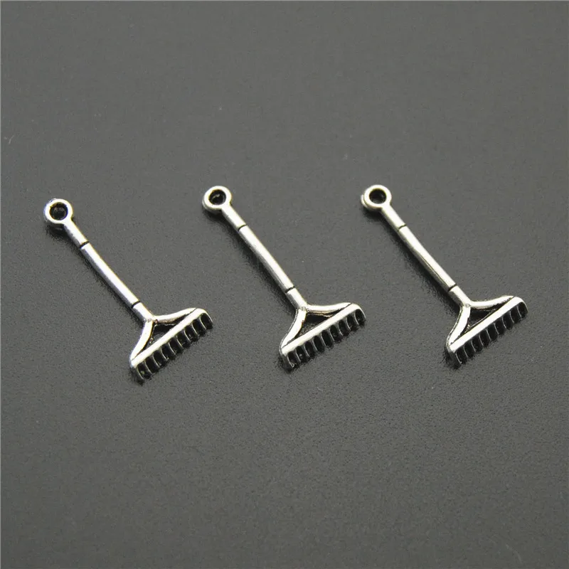 100pcs  Silver Color Tool Tickle Rake Charms Pendant DIY Necklace Bracelet Bangle Findings   A2206