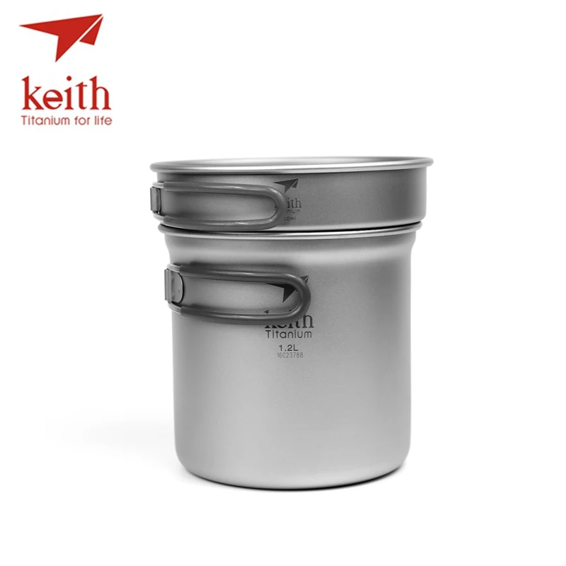 Keith 2 In1 Titanium 400ml Pan 1.2L Cooking Pot Set Folding Handle Cook Set Ultralight Camping Picnic Cookware Utensil Ti6013