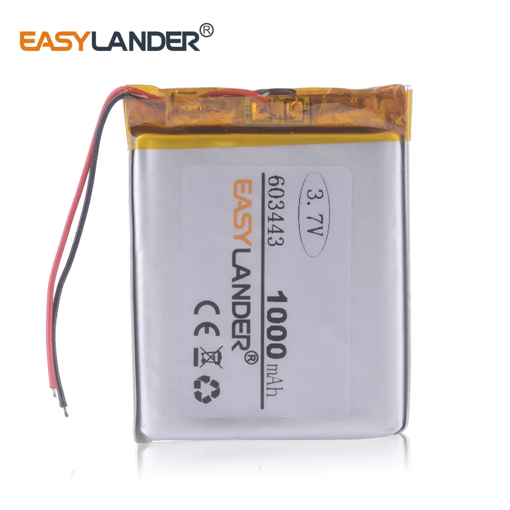 603443 3.7V 1000mAh  Lithium li-Polymer Li-ion Rechargeable Battery For Mp3 MP4 MP5 GPS PSP DVR E-Book mobile electronic part