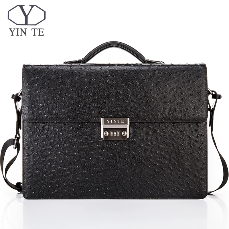 YINTE Leather Briefcases Business Luxury Attache Bags for Men High quality Laptop Handbag Messenger Totes Portfolio 8032-5ABlack