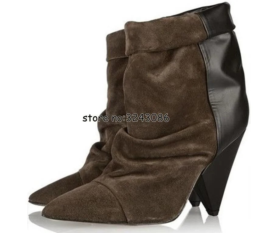 Suede Leather Pointed Toe Fashion Short Boots Street Style High Heels Lady Shoes Spring Autumn Ankle Boots Shoes