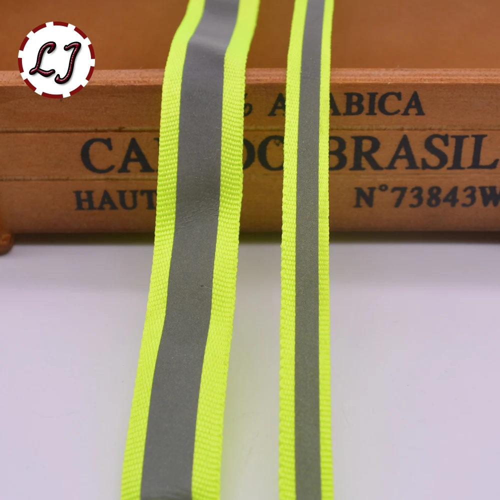 New 5yd/lot Fluorescent Green Reflective Fabric Ribbon Webbing Tape Strip Edging Braid Trim Sew On Tape garment accessories DIY