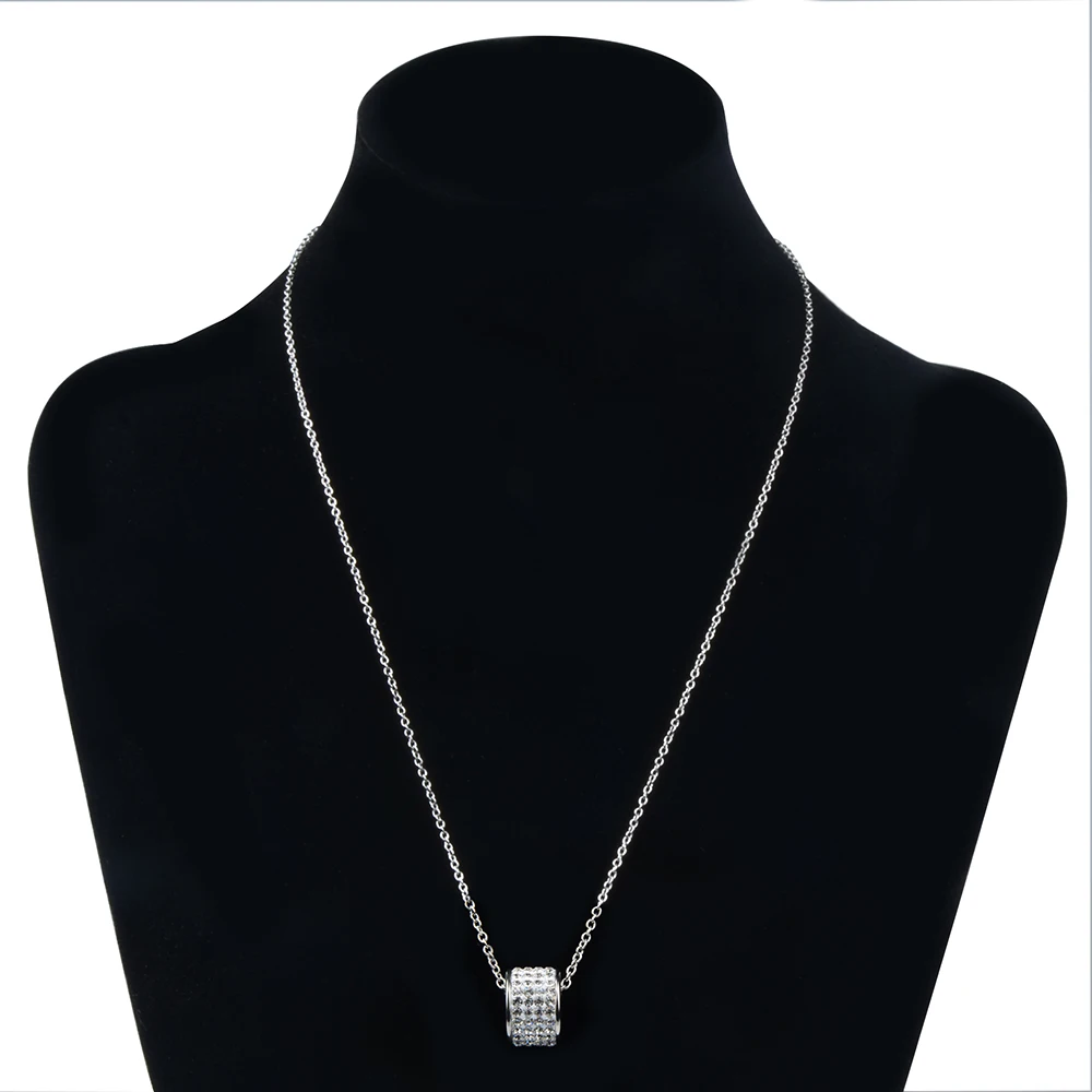 Chanfar สร้อยคอจี้ทรงกลมคริสตัลปูทาง kalung Baja Tahan karat ยาวสำหรับผู้หญิงผู้ชายงานเลี้ยงงานแต่งงานของขวัญคริสต์มาส