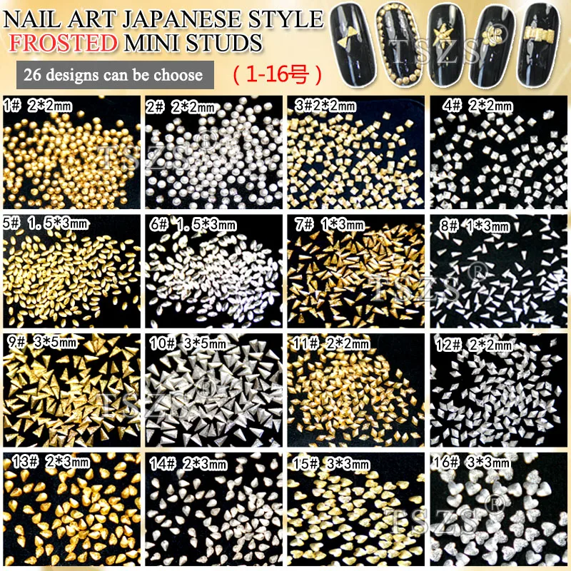 100pcs/lot Heart Square Round Shape Japanese Style Nail Art Frosted Rivet Metal Studs Nail Rhinestones Nail Art Supplies