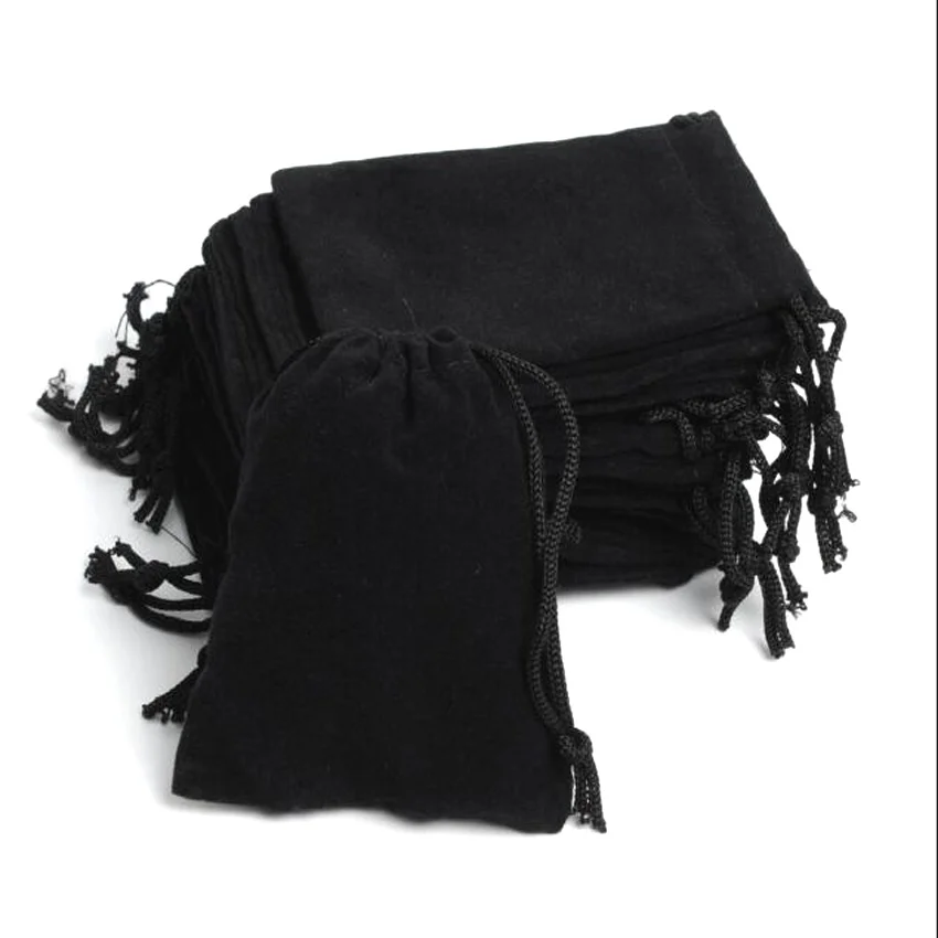 1 unids/lote 7x9cm 10x12cm 10x15cm 12x16cm bolsa de terciopelo negro bolsa con cordón bolsas de terciopelo bolsa de regalo bolsas de exhibición de