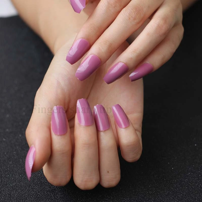 Latest color 24pcs candy color coffin shape nails, popular sales of the king, sexy must light purple G620