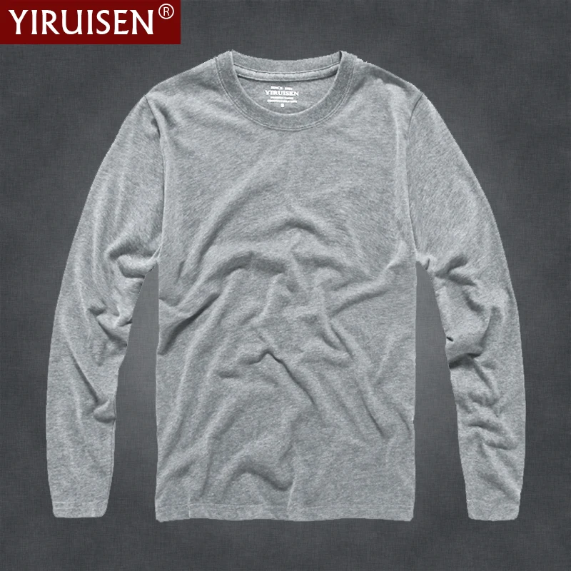 YiRuiSen Brand Mens Solid Long Sleeve T Shirt 2018 Fashion100% Cotton S-3XL O-neck Long T-shirt Men Clothing Autumn Wear Tshirt