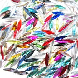 50pcs/pack Slim 4*15mm Horse eye Navette shape colorful glass Crystal glue on rhinestones beads Crafts accessories diy trim