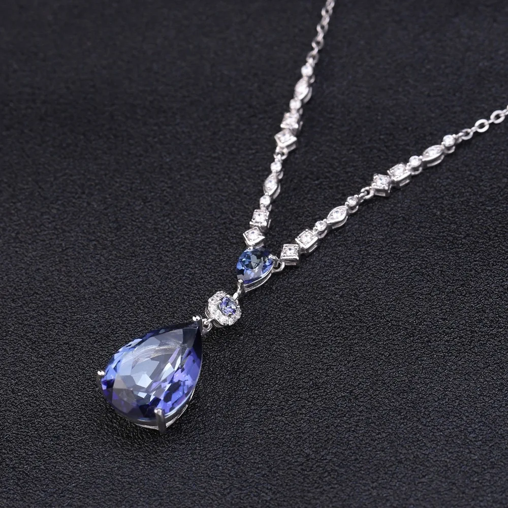 Gem's Ballet 925 Sterling Zilveren Sieraden 10.68C Natuurlijke Ioliet Blue Mystic Quartz Hanger Water Drop Ketting Voor Vrouwen Bruiloft