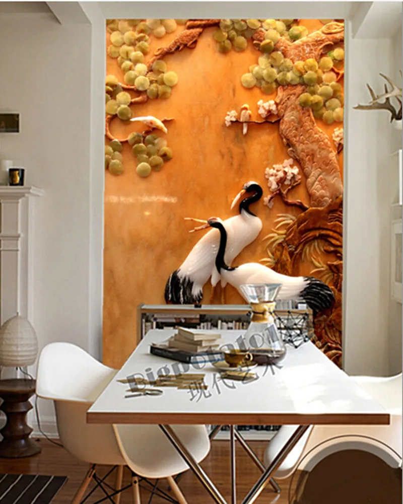 Custom 3D large mural, Chinese style 3d Red-crowned crane and trees murals papel de parede,living room Porch wallpaper