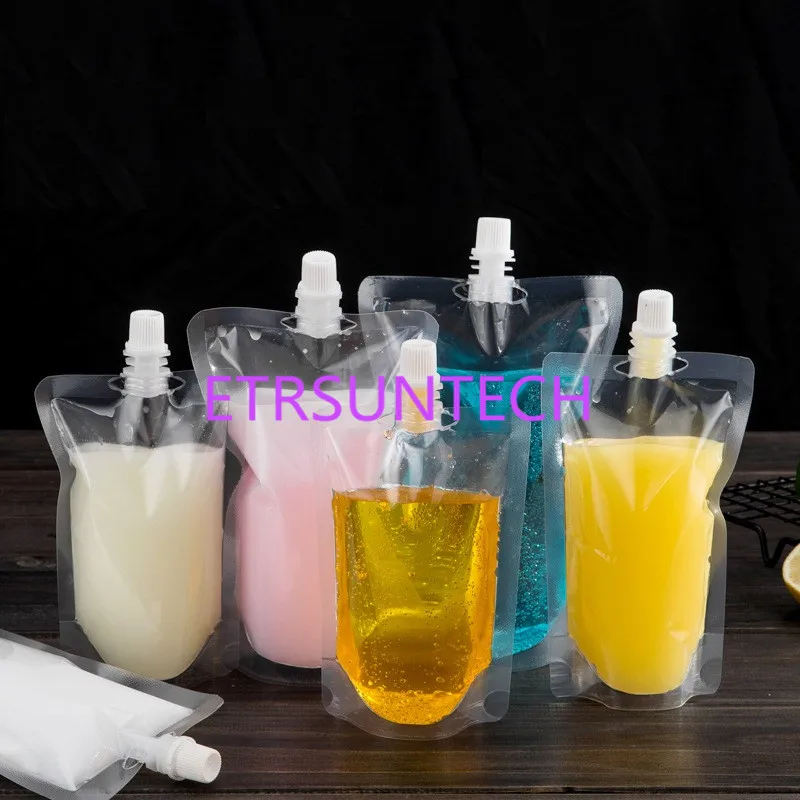 1000Pcs/Lot Stand-up Plastic Drink Packaging Bag Spout Pouch for Beverage Liquid Juice Milk Coffee