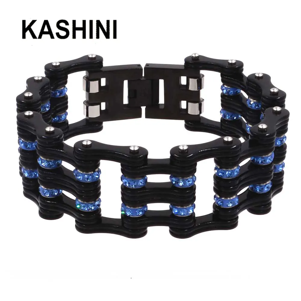 Punk Black 316L Bike Bracelets Bangles Motorcycle Chain Neutral Blue  Bracelets Couple Stainless Steel Biker Jewelry