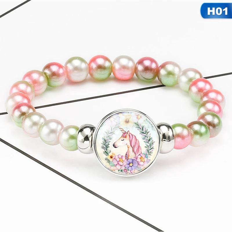 18mm Unicorn Beads Bracelets Snap Holder Buttons Dome Cabochon Unicorn Charms Bracelet Trendy Jewelry Girls Women