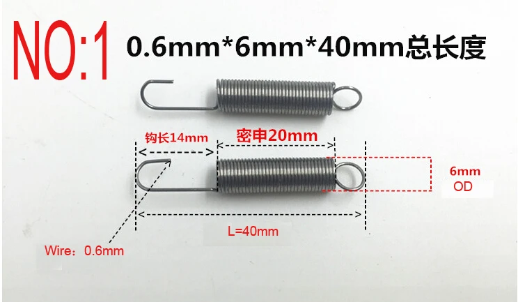 20pcs 0.6*6*40/0.8*8*45/0.8*8*65/1.0*10*50mm Stainless steel Advertising light box tension spring extension tension spring