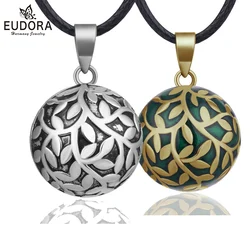 Eudora 20mm olive leaf Green Sliver Harmony Bola Chime Ball Pendant Necklace for Women Baby Angel Caller Fine Jewelry N14NB318