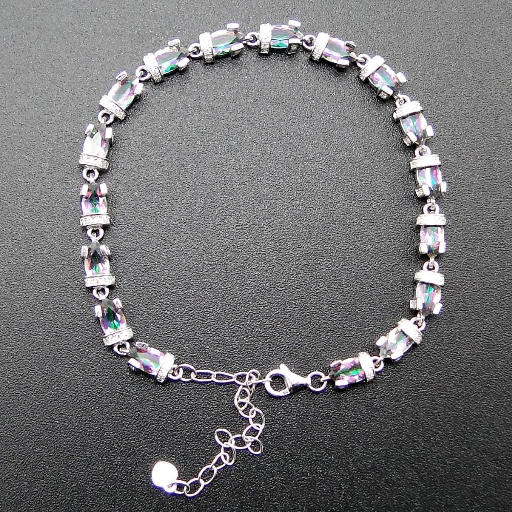 

Hot sale Women Jewelry 100% 925 Sterling Silver Bracelet with Mystic Topaz Chain link Bracelet DR01407207B 7"+1"extension Chian