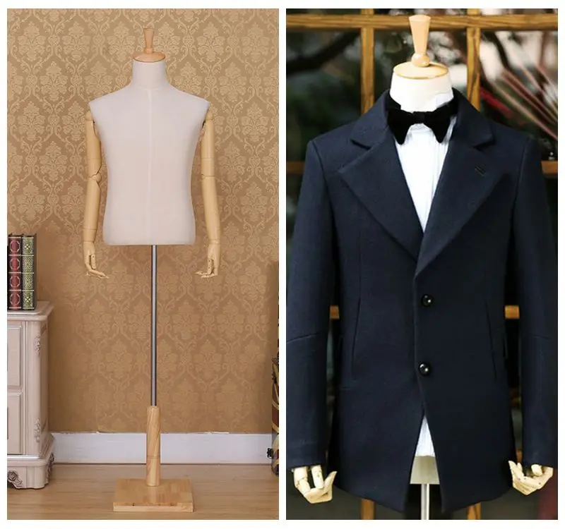 Half Body Fiberglass Male Mannequin Formal Dress Suit Male Display Mannequin With Adjustable Wooden Arms