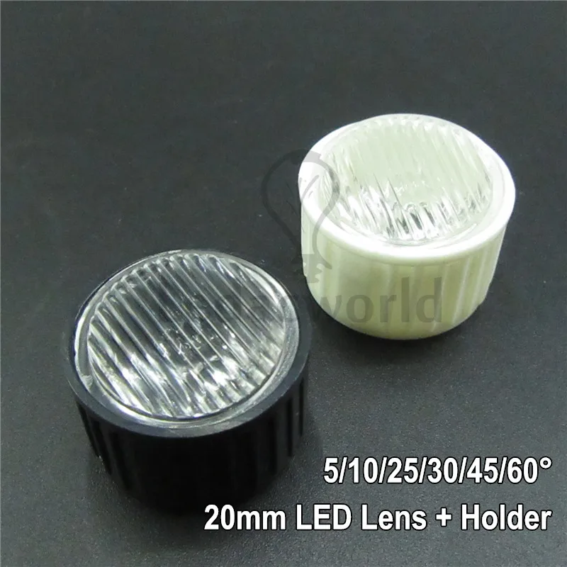 

20x 20mm Optical 1W 3W 5W Stripe LED Lens With White/Black Lens Holder Angle 5 10 25 30 45 60 Degree