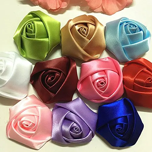 10pcs 40mmBig Satin Ribbon Rose Flower DIY Craft Wedding Appliques Lots Color Your Choice