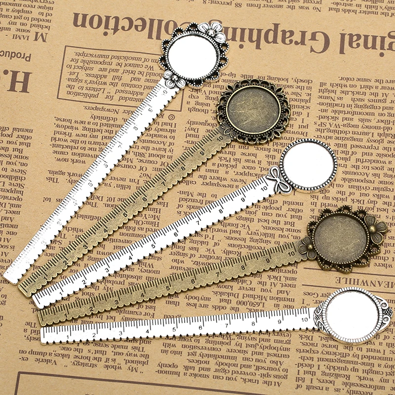 2pcs/lot Antique Bronze Vintage Metal Ruler Bookmark Cabochon Base Bookmark Setting fits 20mm Cabochon Cameo DIY Bookmarks