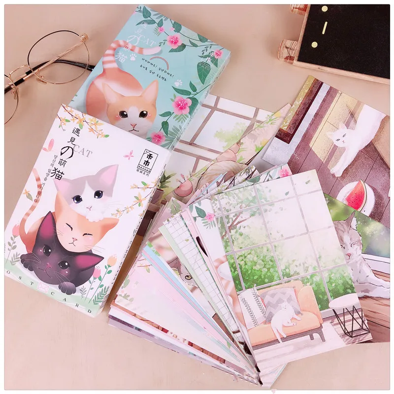 36 Sheets/Set Meet The Cute Cat Style Postcard DIY Cartoon Greeting Message Cards Christmas and New Year Gifts