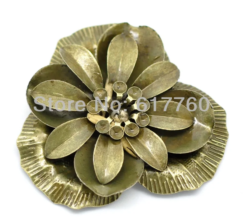 

Free shipping-10Pcs Antique Bronze Filigree Flower Embellishments Connectors Findings 4.4x4cm(can hold SS10 rhinestone) J0641