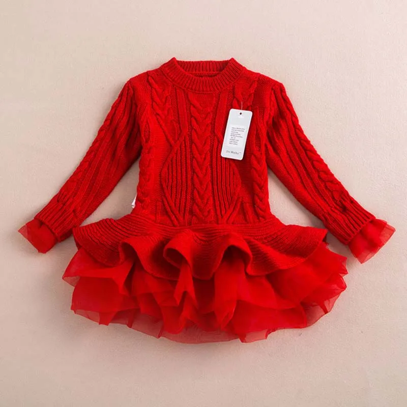 

Hiqh Quality Toddler Girls Dress Autumn Winter Long Sleeve Cotton Knit Kids Organza Tutu Dress Children Clothes Christmas Gift