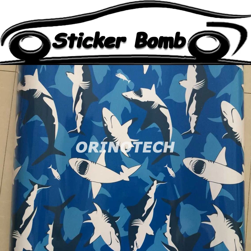 Car Styling Shark Fish Sticker Bomb Vinyl Wrap Shark Sticker Bombing Graffiti Vinyl Sticker For Car Boat Shark Wrapping Covers