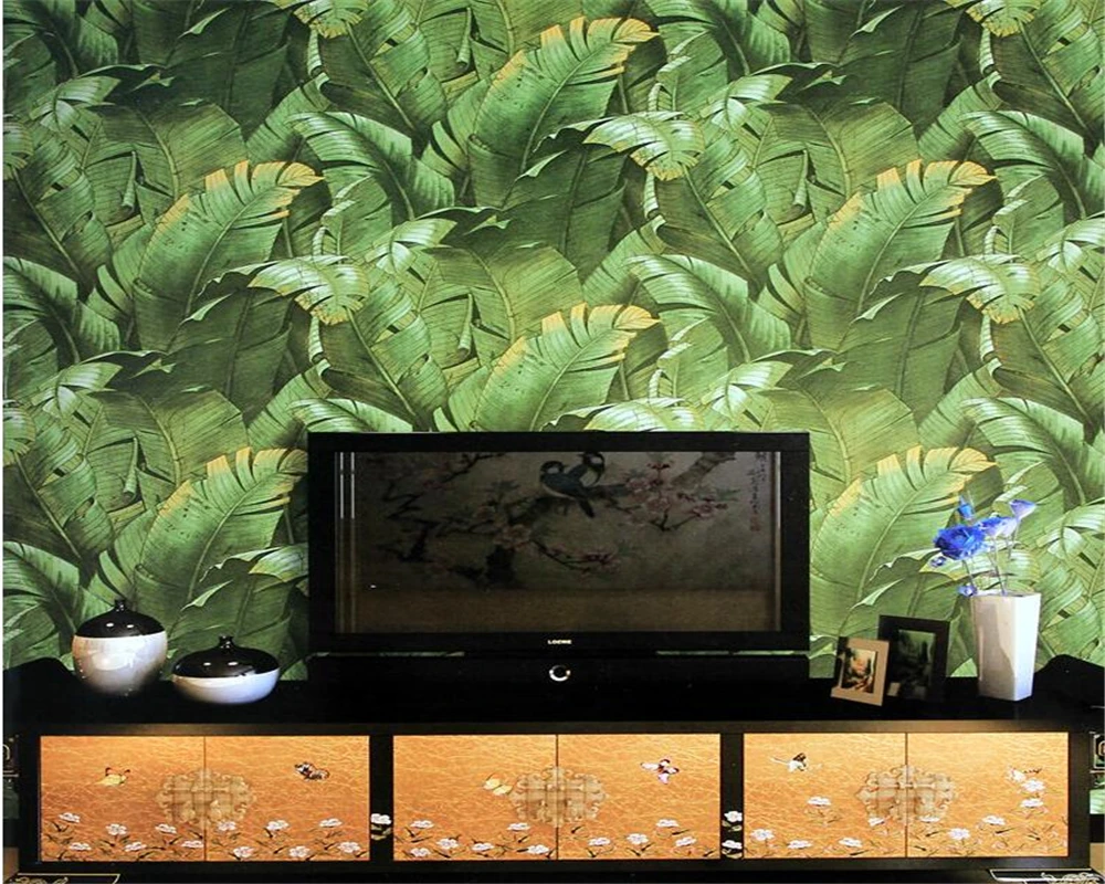 

beibehang Southeast papel de parede Asian green plants banana leaves 3d wallpaper green nonwovens living room corridor back wall