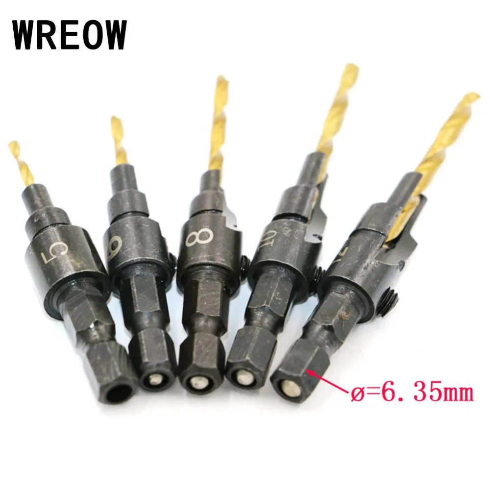 5 Chiếc Gỗ HSS Nghề Mộc Mũi Khoan Bộ Mũi Khoan 1/4 Chuôi Lục Giác Counterbore Tản Bit Cho Kích Cỡ Vít
