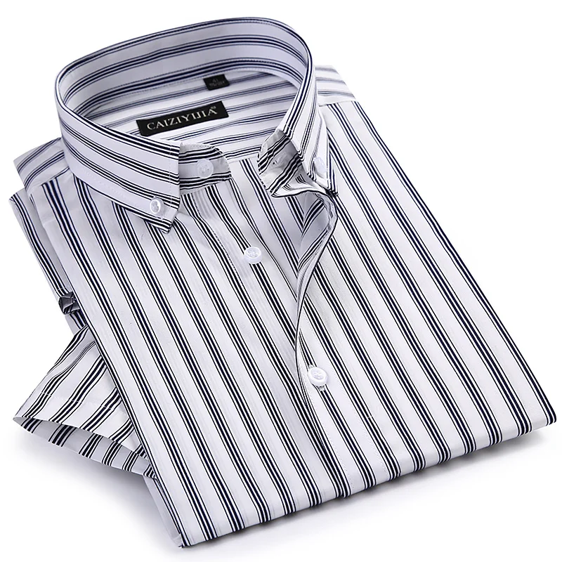 GREVOL New Summer Men's Cotton Short Sleeve Striped Shirts Male 100% Cotton Casual Shirts Multiple Striped Turn-down Shirt