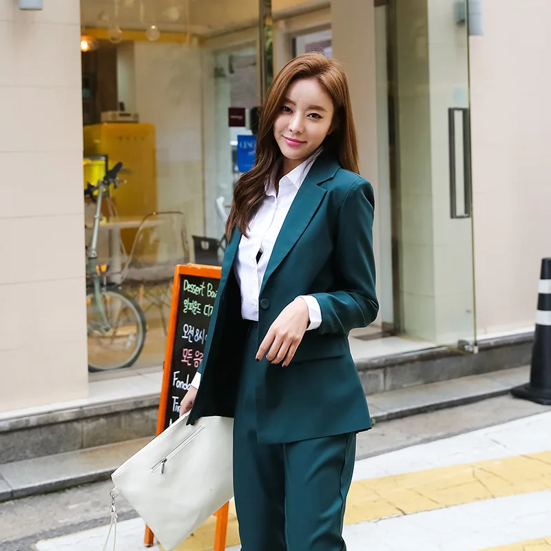 Autumn Women Pencil Pant Suits 2 Two Piece Sets Black Solid Blazer + Pencil Pant Office Lady Notched Jacket Female Outfits