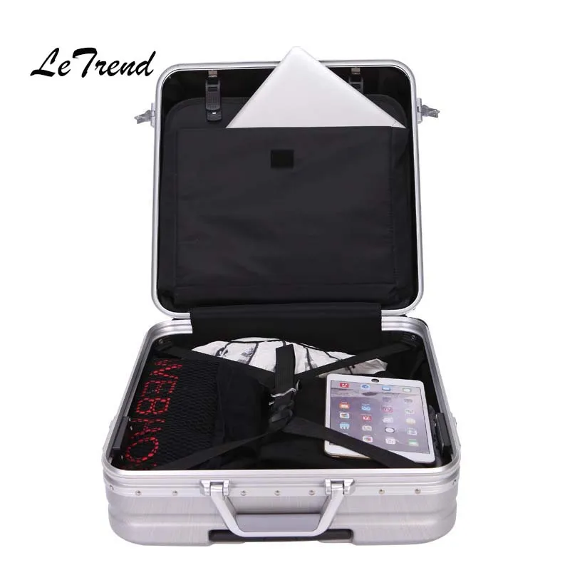 LeTrend Aluminium Frame Rose Gold Rolling Luggage Spinner Trolley Travel Bag 18 inch Women Men Cabin Suitcases Wheels Trunk