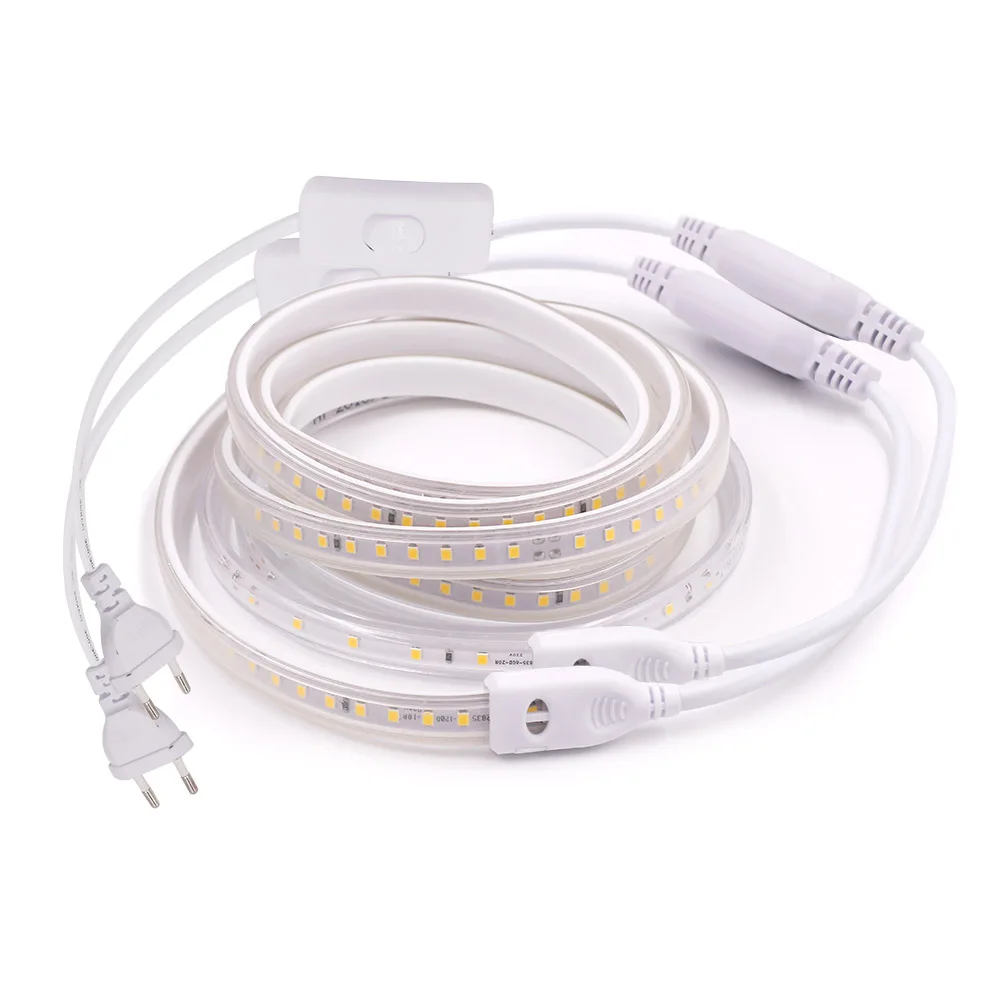 220V LED Strip 2835 High Safety High Brightness 8W/m 16W/m Flexible LED Light Outdoor Waterproof LED Strip Light on/off Switch