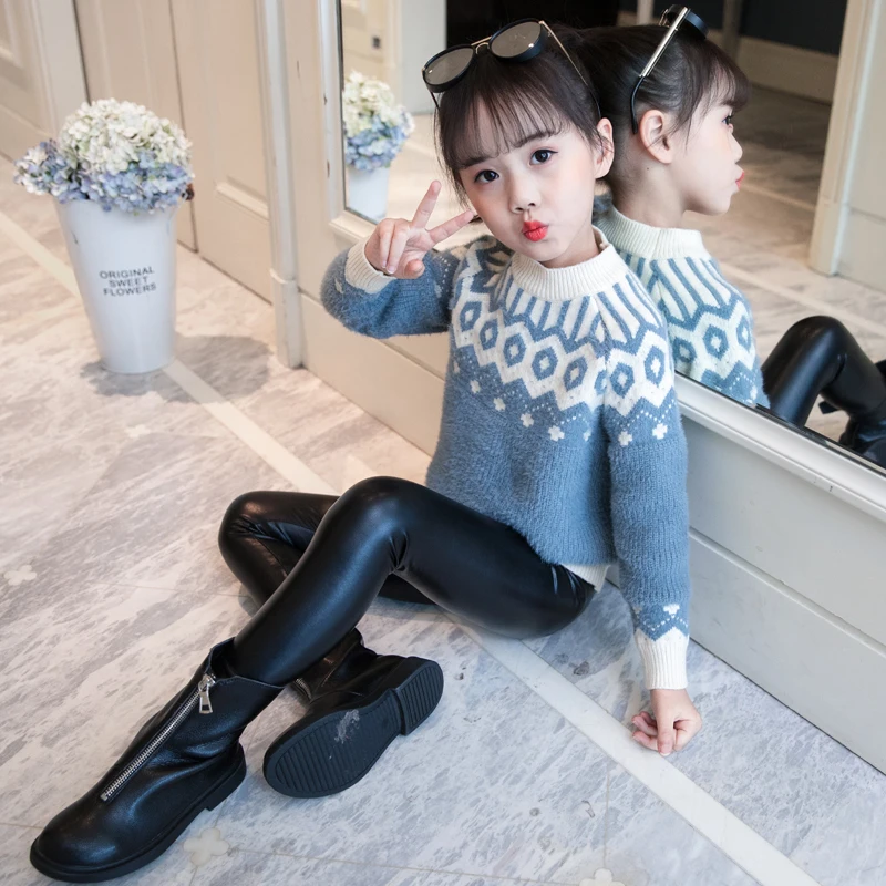 

Girls Fashion Knitted Sweater Spring Fall Children's Diamond-Shaped Pattern Wool Knitwear Kids Winter Cute Soft Pullovers X411